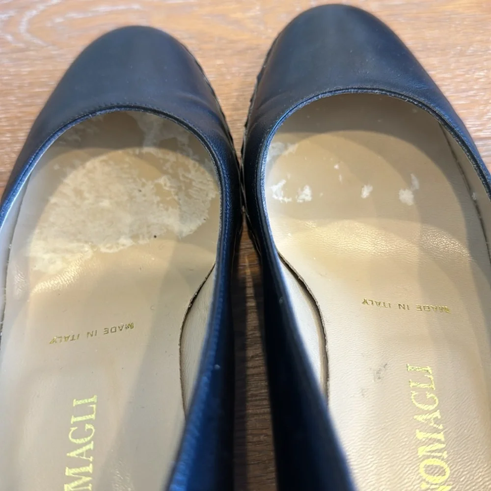 Bruno Magli black leather wedges with basket wave heel